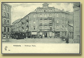 postkort fra Kristiania Holbergs plass