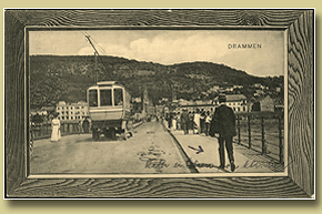 postkort med trikken i Drammen