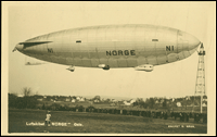 gammelt postkort viser Luftskipet "Norge" på Ekeberg.